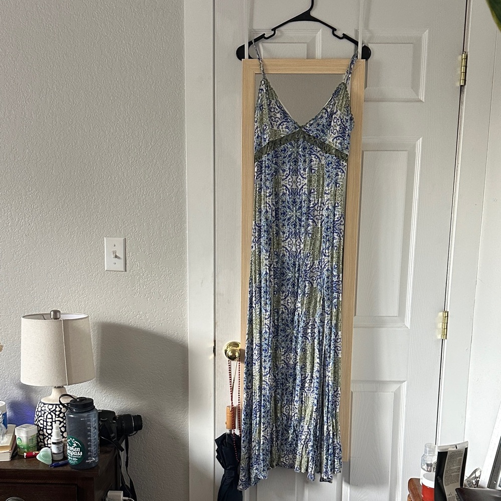 Blue and Green Patterned Maxi Dress